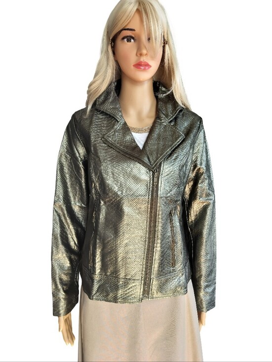 Moka Sport Jackets & Blazers - Metallic Snake Skin Olive Cropped Blazer Jacket - Women Size M NWT